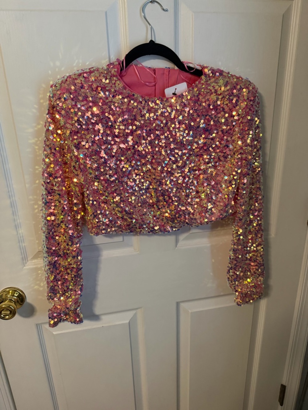 American Threads Coral Pink Sequin Crop Top